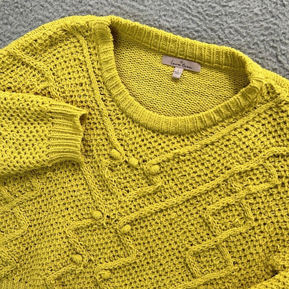 Love Tree Sweater Womens Large Bright Yellow Distressed Knitted Cropped